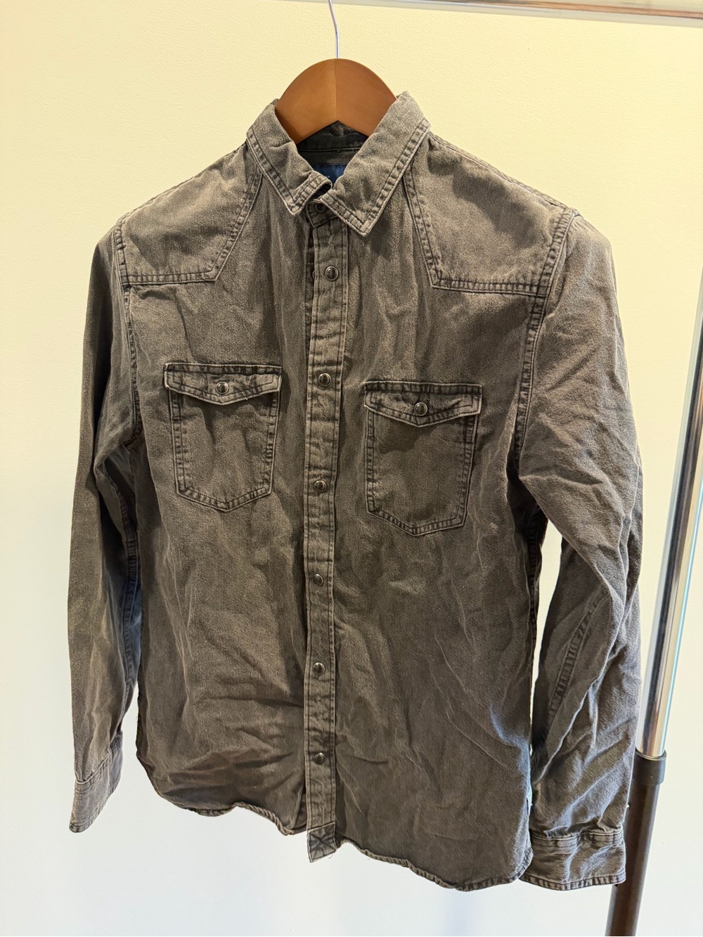 Zara Washed Gray Button-Front Western Shirt Jacket